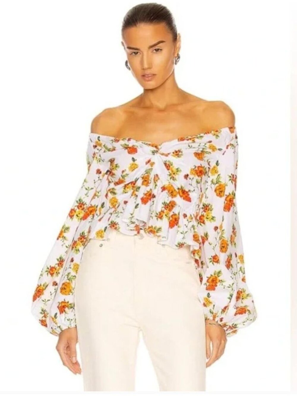 Caroline Constas White Multicolor Floral Onira Top - Size XS